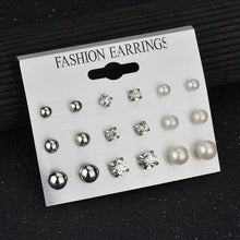 Load image into Gallery viewer, LETAPI Fashion 12 pair/set Women Statement Crystal Stud Earrings for Women Piercing Simulated Pearl Flower Earrings