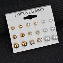 Load image into Gallery viewer, LETAPI Fashion 12 pair/set Women Statement Crystal Stud Earrings for Women Piercing Simulated Pearl Flower Earrings