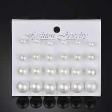 Load image into Gallery viewer, LETAPI Fashion 12 pair/set Women Statement Crystal Stud Earrings for Women Piercing Simulated Pearl Flower Earrings