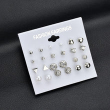 Load image into Gallery viewer, LETAPI Fashion 12 pair/set Women Statement Crystal Stud Earrings for Women Piercing Simulated Pearl Flower Earrings