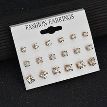 Load image into Gallery viewer, LETAPI Fashion 12 pair/set Women Statement Crystal Stud Earrings for Women Piercing Simulated Pearl Flower Earrings