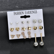 Load image into Gallery viewer, LETAPI Fashion 12 pair/set Women Statement Crystal Stud Earrings for Women Piercing Simulated Pearl Flower Earrings