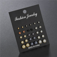 Load image into Gallery viewer, LETAPI Fashion 12 pair/set Women Statement Crystal Stud Earrings for Women Piercing Simulated Pearl Flower Earrings