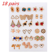 Load image into Gallery viewer, Wholesale 36Pairs/18pairs Mixed Styles Rhinestone Sun Flower Geometric Animal Plastic Stud Earrings Set For Women Girls Jewelry