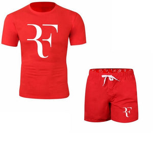 Roger Federer RF Tracksuit Summer Shirt +Shorts Outwear Sporting Men Sets T Shirts clothing Two piece suit Casual Tshirt