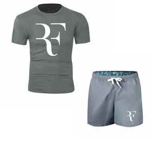 Roger Federer RF Tracksuit Summer Shirt +Shorts Outwear Sporting Men Sets T Shirts clothing Two piece suit Casual Tshirt