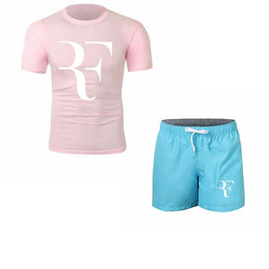 Roger Federer RF Tracksuit Summer Shirt +Shorts Outwear Sporting Men Sets T Shirts clothing Two piece suit Casual Tshirt