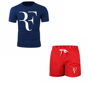 Roger Federer RF Tracksuit Summer Shirt +Shorts Outwear Sporting Men Sets T Shirts clothing Two piece suit Casual Tshirt