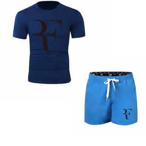 Roger Federer RF Tracksuit Summer Shirt +Shorts Outwear Sporting Men Sets T Shirts clothing Two piece suit Casual Tshirt