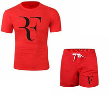 Load image into Gallery viewer, Roger Federer RF Tracksuit Summer Shirt +Shorts Outwear Sporting Men Sets T Shirts clothing Two piece suit Casual Tshirt