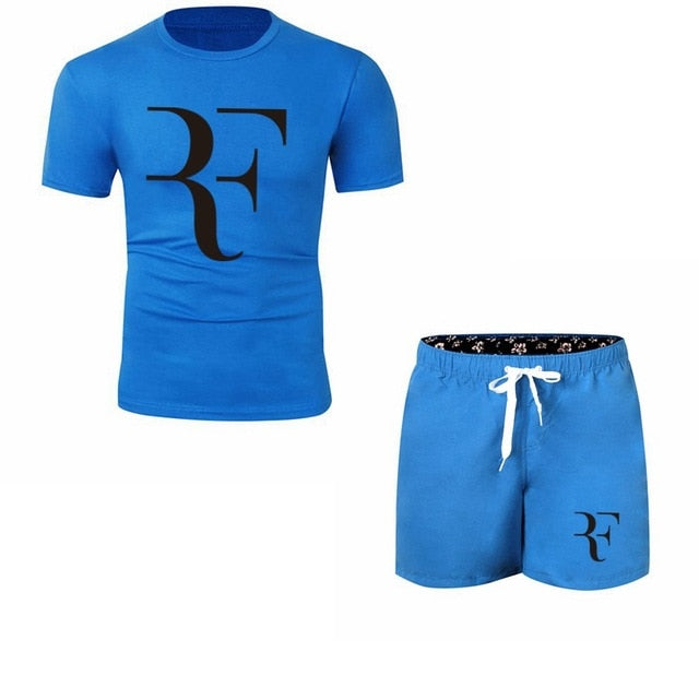 Roger Federer RF Tracksuit Summer Shirt +Shorts Outwear Sporting Men Sets T Shirts clothing Two piece suit Casual Tshirt