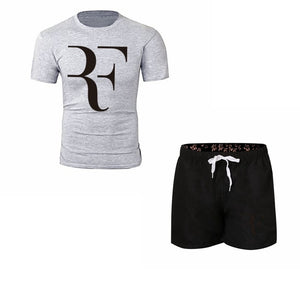 Roger Federer RF Tracksuit Summer Shirt +Shorts Outwear Sporting Men Sets T Shirts clothing Two piece suit Casual Tshirt