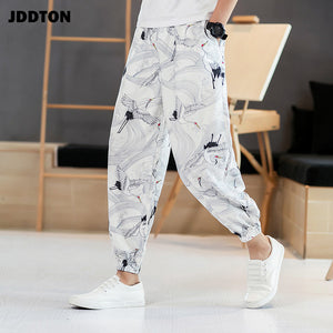 JDDTON Mens Japanese Harajuku Style Loose Personality Printing Sweatpant Beach Casual Wear Harem Kimono Streetwear Trouser JE068